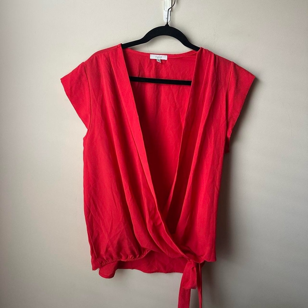 Tansy Womens Wrap Top Size XL V-Neck Short Sleeve Side Tie Casual Blouse Classic